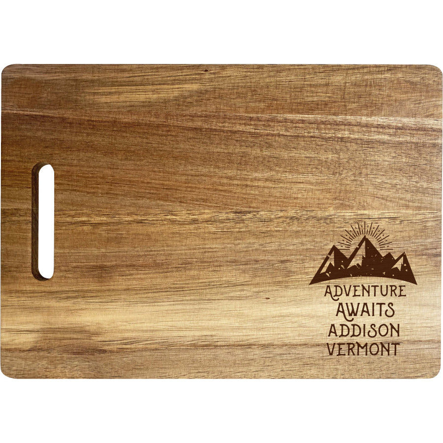 Addison Vermont Camping Souvenir Engraved Wooden Cutting Board 14" x 10" Acacia Wood Adventure Awaits Design Image 1