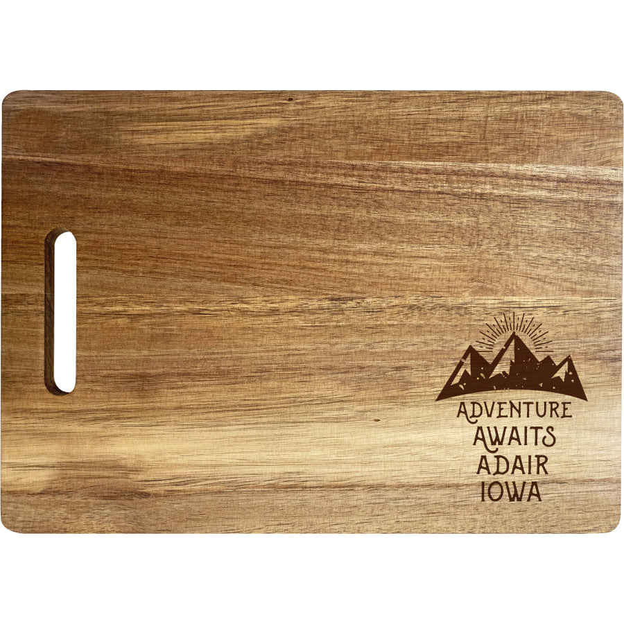 Adair Iowa Camping Souvenir Engraved Wooden Cutting Board 14" x 10" Acacia Wood Adventure Awaits Design Image 1