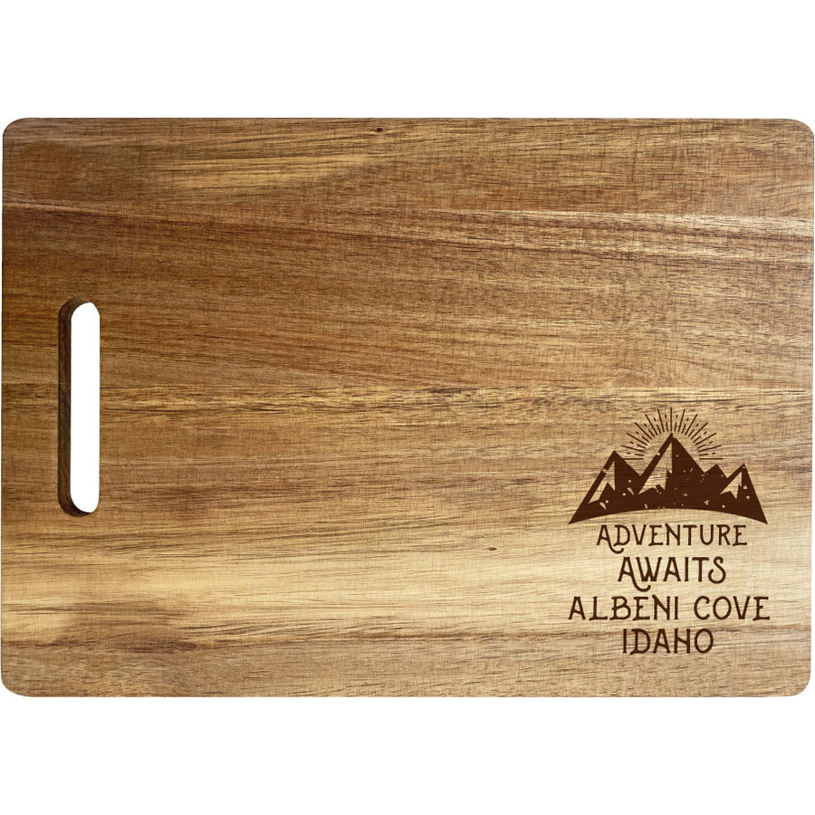 Albeni Cove Idaho Camping Souvenir Engraved Wooden Cutting Board 14" x 10" Acacia Wood Adventure Awaits Design Image 1