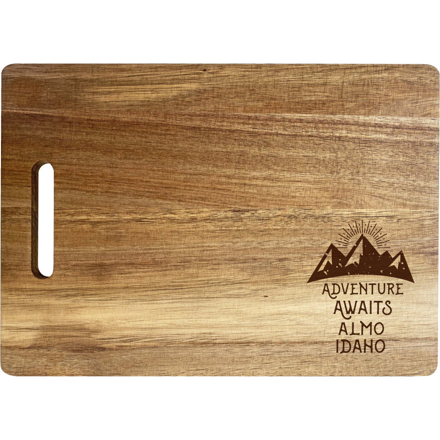 Almo Idaho Camping Souvenir Engraved Wooden Cutting Board 14" x 10" Acacia Wood Adventure Awaits Design Image 1