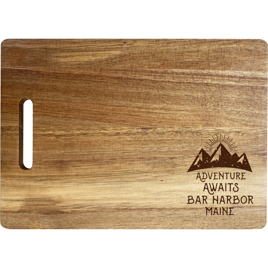 Bar Harbor Maine Camping Souvenir Engraved Wooden Cutting Board 14" x 10" Acacia Wood Adventure Awaits Design Image 1