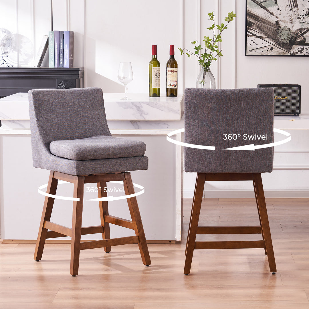 26" Swivel Counter Height Bar Stools Set of 2, Bar Stool with High Back, Modern Upholstered Island Stools, Light Gray Image 3