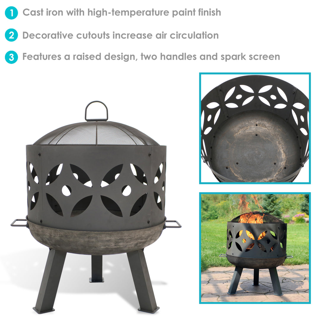 Sunnydaze 26 in Retro Cast Iron Fire Pit with Spark Screen Image 2