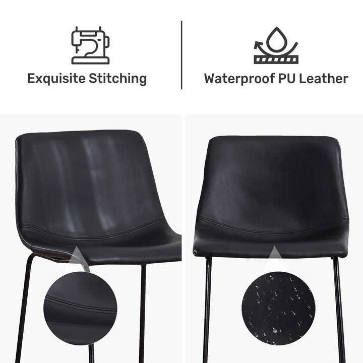 Set of 2 Faux Leather 30 Inch Saddle Counter Height Barstools Black Image 9