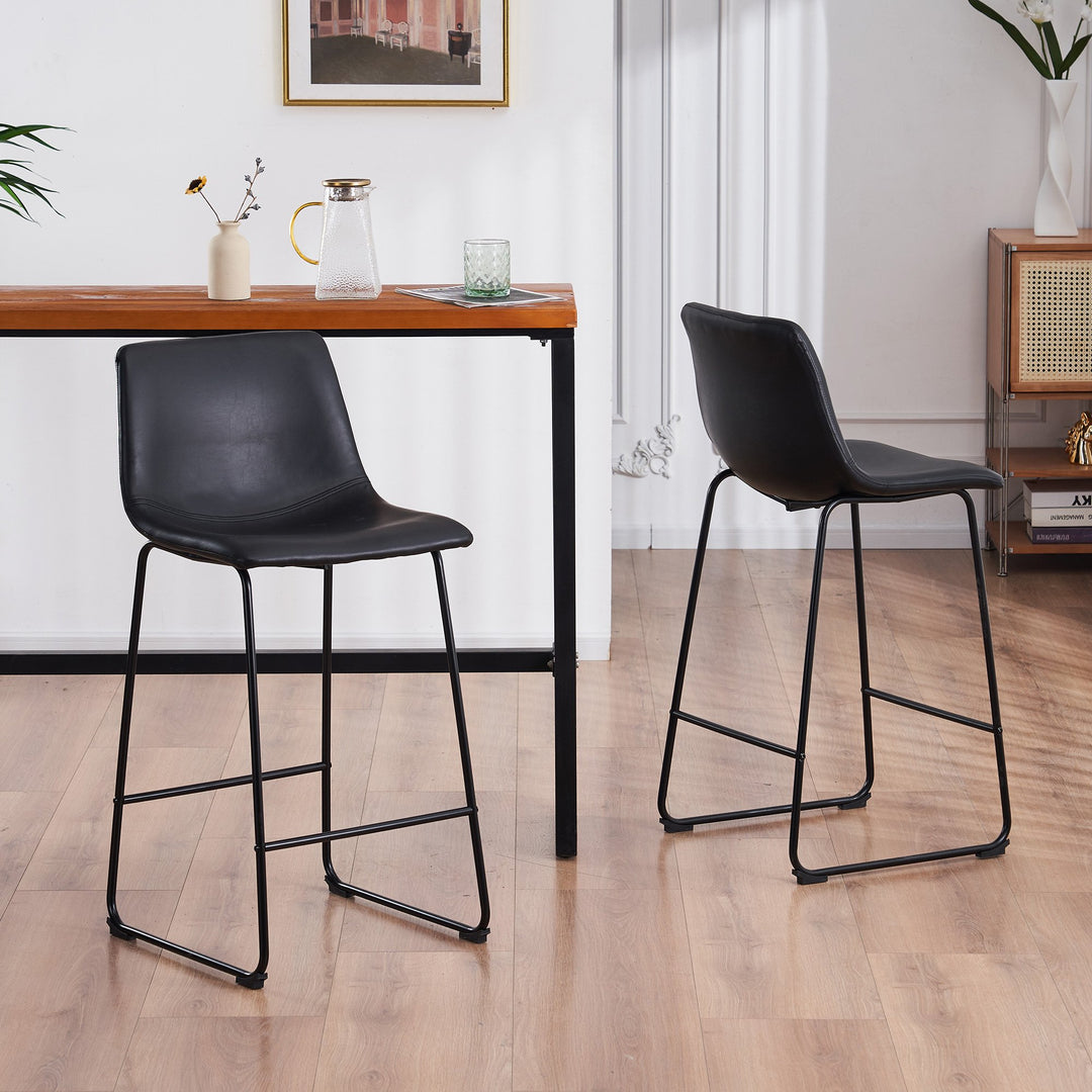 Set of 2 Faux Leather 30 Inch Saddle Counter Height Barstools Black Image 5