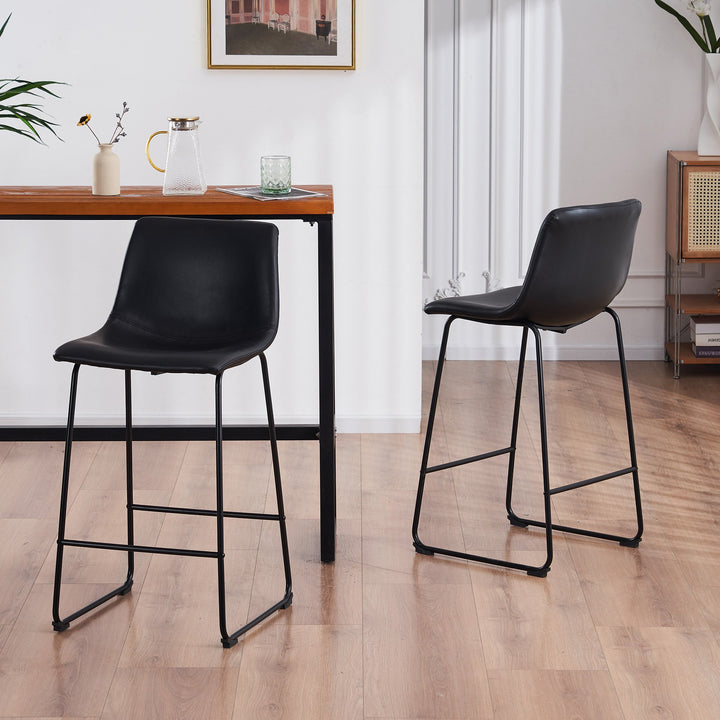 Set of 2 Faux Leather 30 Inch Saddle Counter Height Barstools Black Image 6