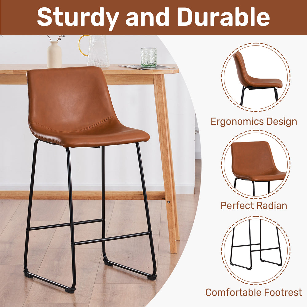 26" Modern Upholstered Faux Leather Barstools Counter Height Barstool Vintage Brown-Set of 2 Image 2