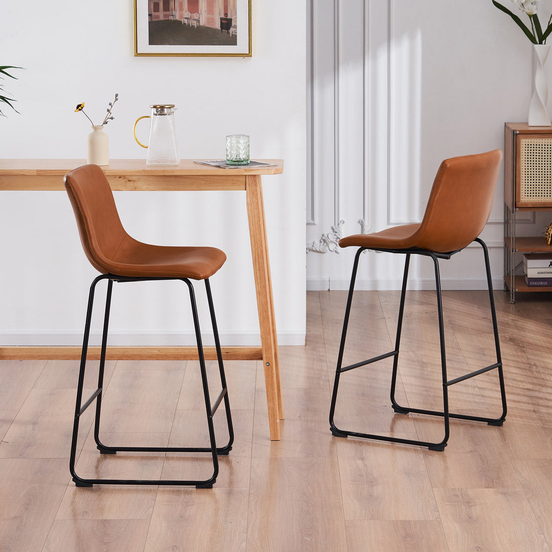 "26in Faux Leather Barstools Set of 2 Vintage Brown Counter Height Stools" Image 5