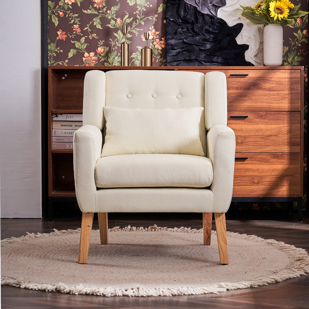 Solid Upholstered Accent Chair with Flared Armrests and Wooden Legs, Single Sofa Armchair Image 2