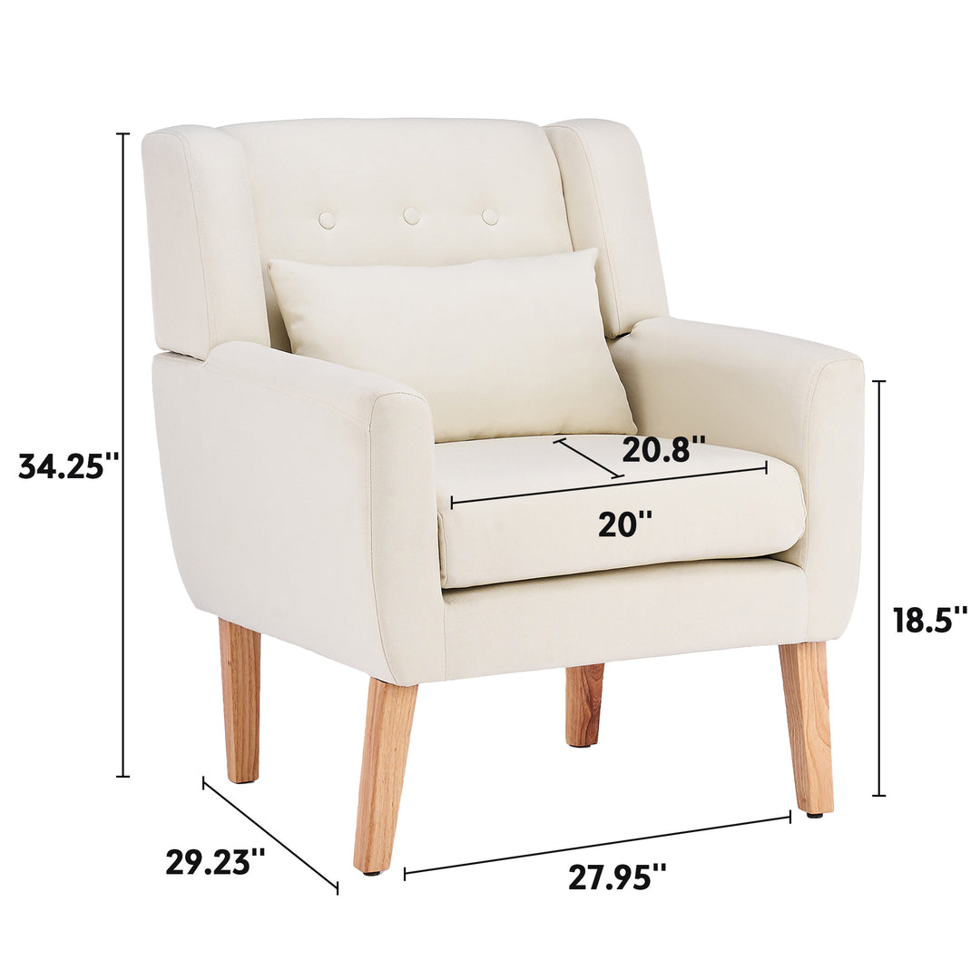 Upholstered Linen Bottom Storage Button Tufted Accent Chair with Lumbar Pillow, Sofa Chair with Rubber Wood Legs Image 9
