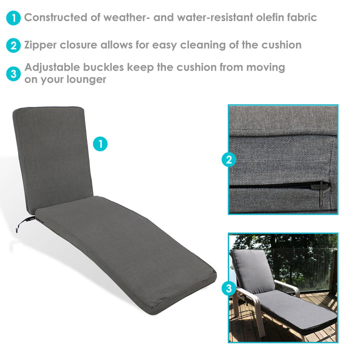 Sunnydaze Olefin Indoor and Outdoor Chaise Lounge Chair Cushion - Gray Image 2