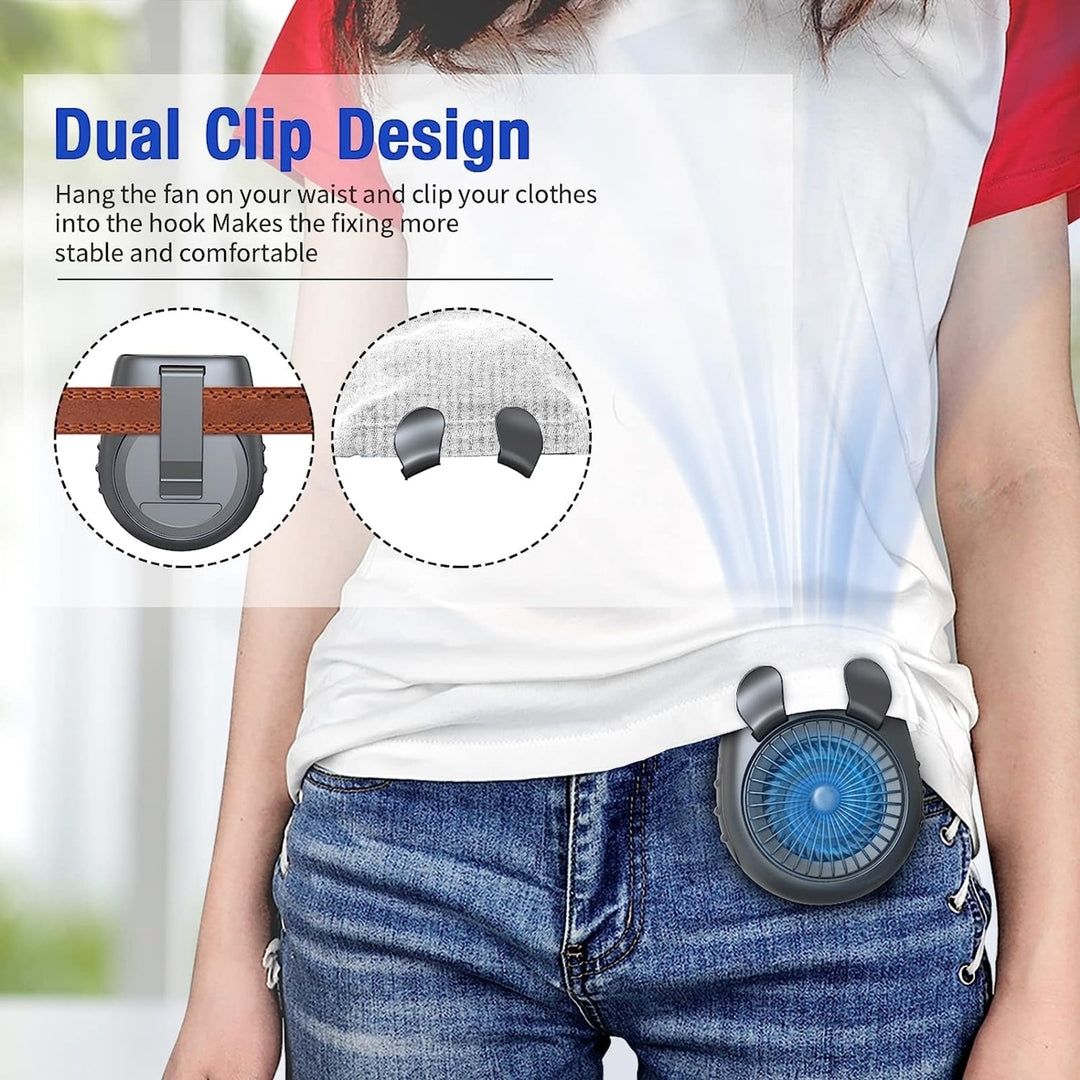 2-in-1 Portable Waist Clip Fan, Rechargeable Belt Fan, 5000mAh Battery Operated USB Fan up to 13H, 3 Speeds Image 4