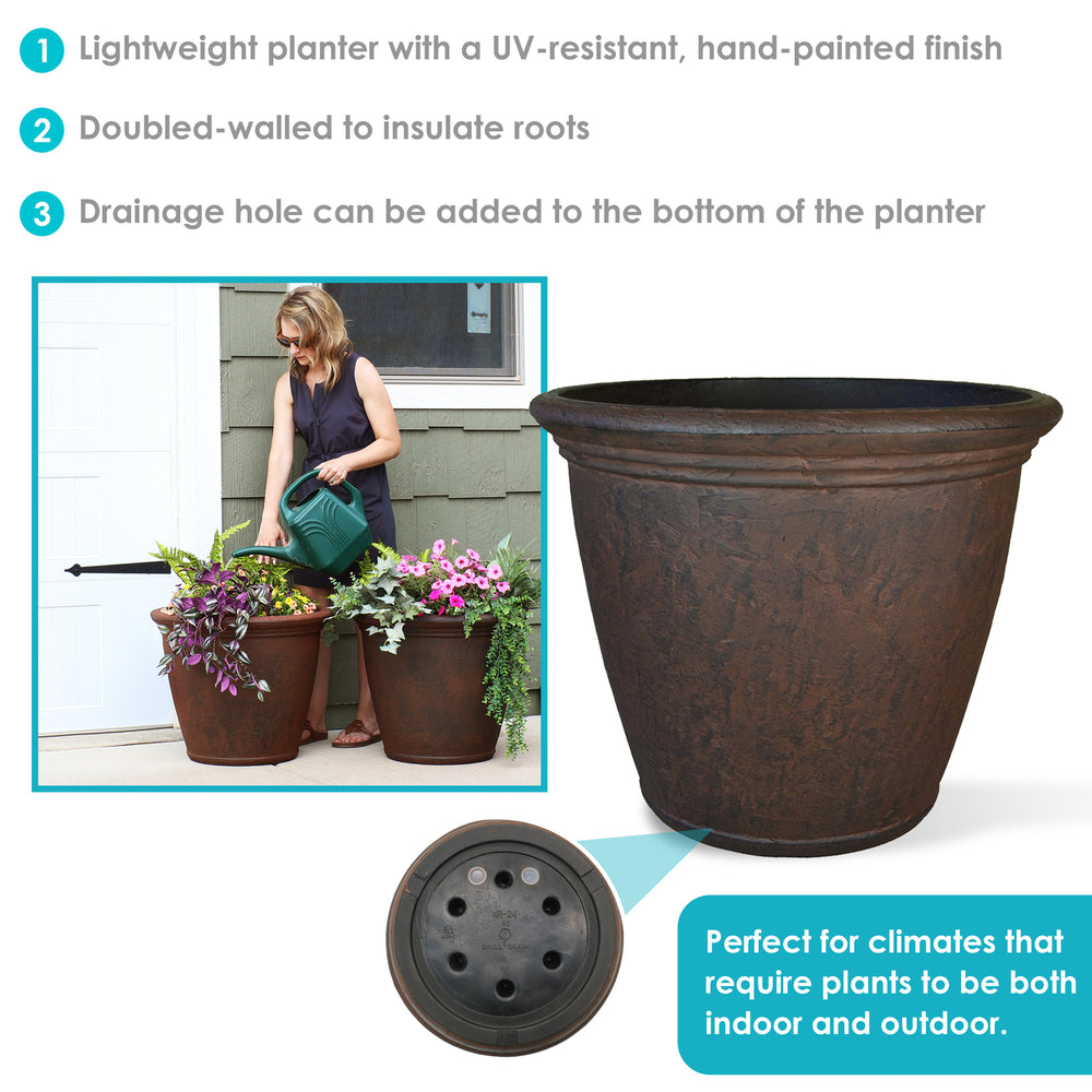 Sunnydaze 24 in Anjelica Unbreakable Polyresin Planter - Rust - Set of 2 Image 2