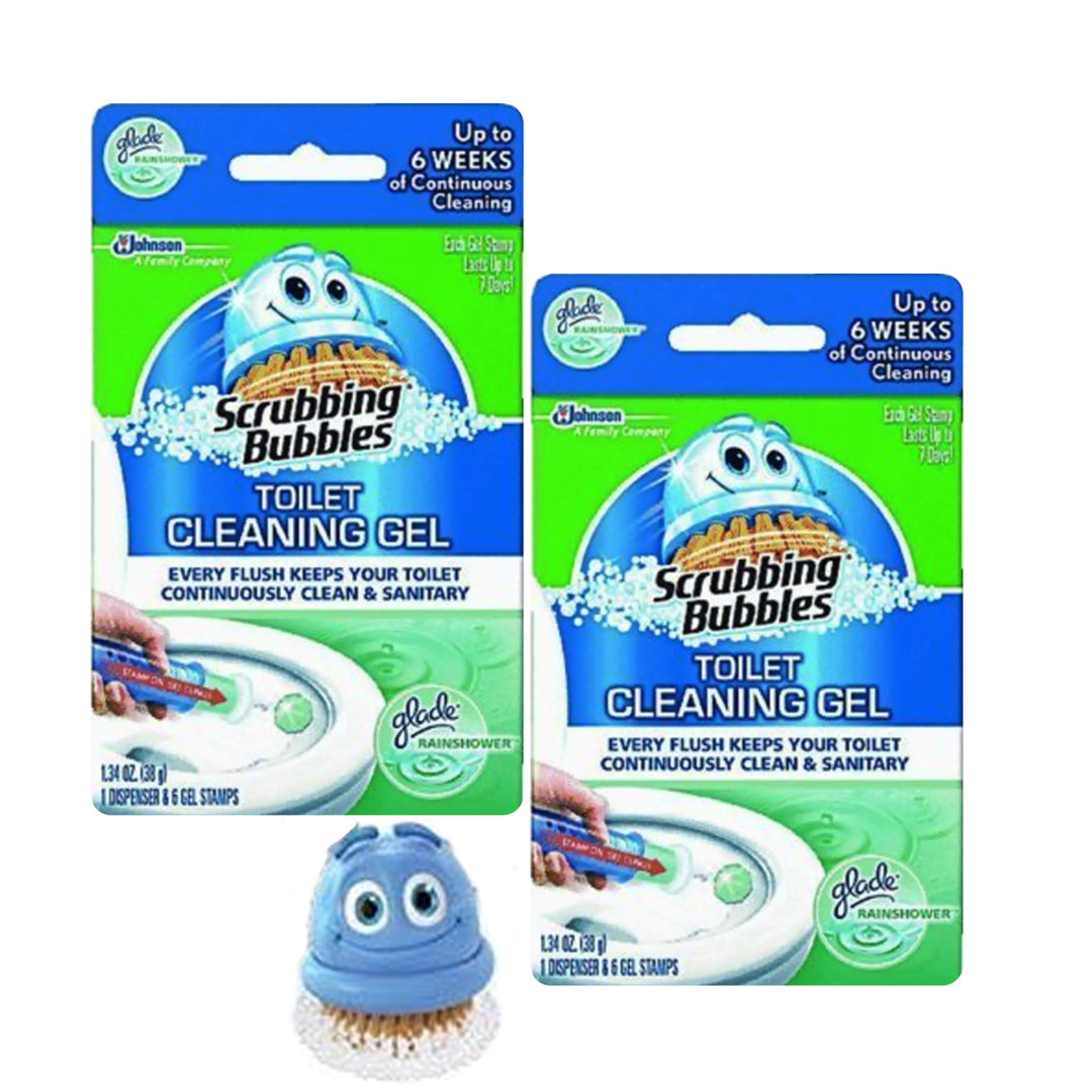 Scrubbing Bubbles Toilet Gel Rain Shower Dispenser with 6 Gel Stamps 2 Pack Image 1