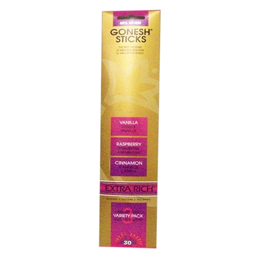 Gonesh Incense Variety Pack 3 - Vanilla, Raspberry and Cinnamon (30 Sticks In 1 Pack) 208145 Image 1