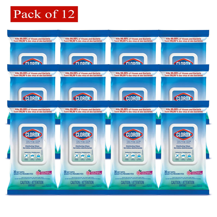 Clorox On-The-Go Disinfecting Wipes, Fresh Meadow, 30 Count, Multi-Pack of 12 Sachets - Pack of 12 Image 1