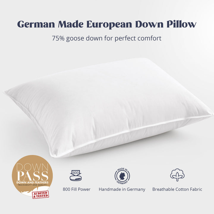 German Down Pillow Standard/Queen King Size 100% Cotton 75% Duck Down Image 1