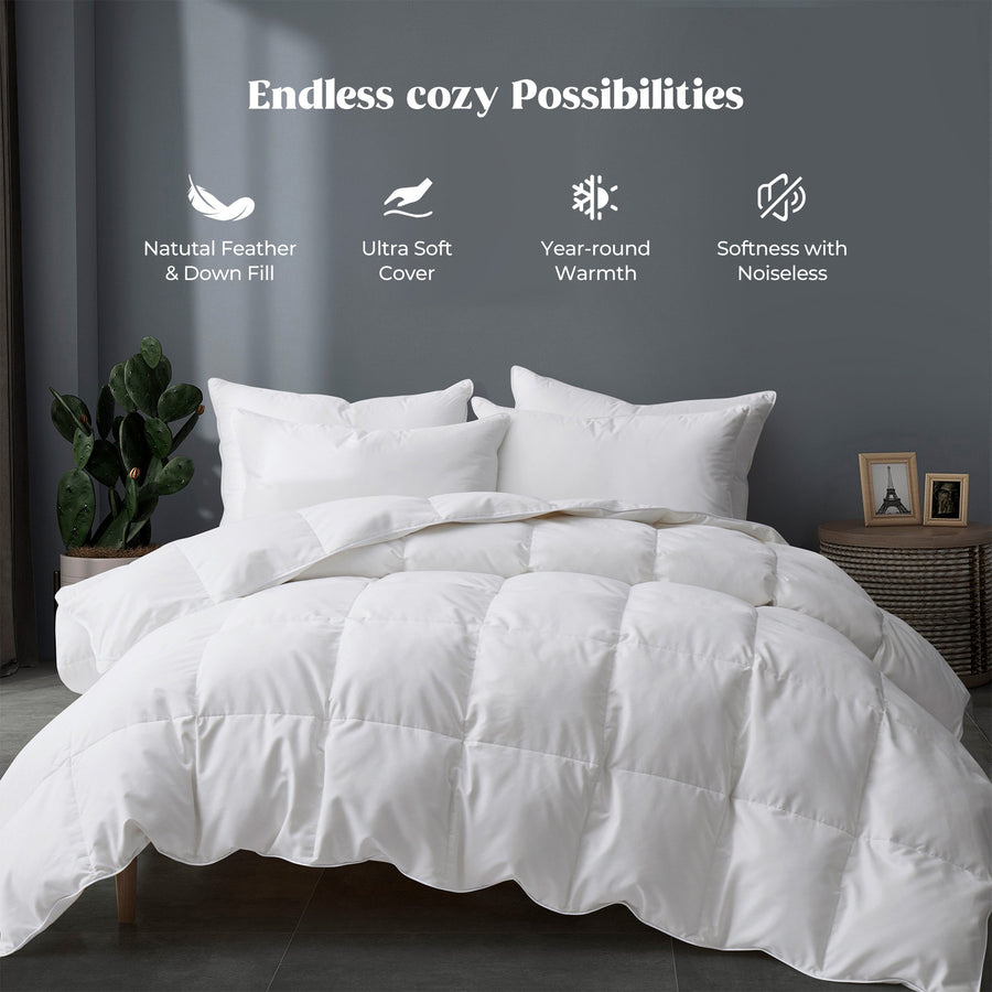 All Seasons White Goose Feather Comforter - Luxurious and Versatile Duvet Insert Image 1