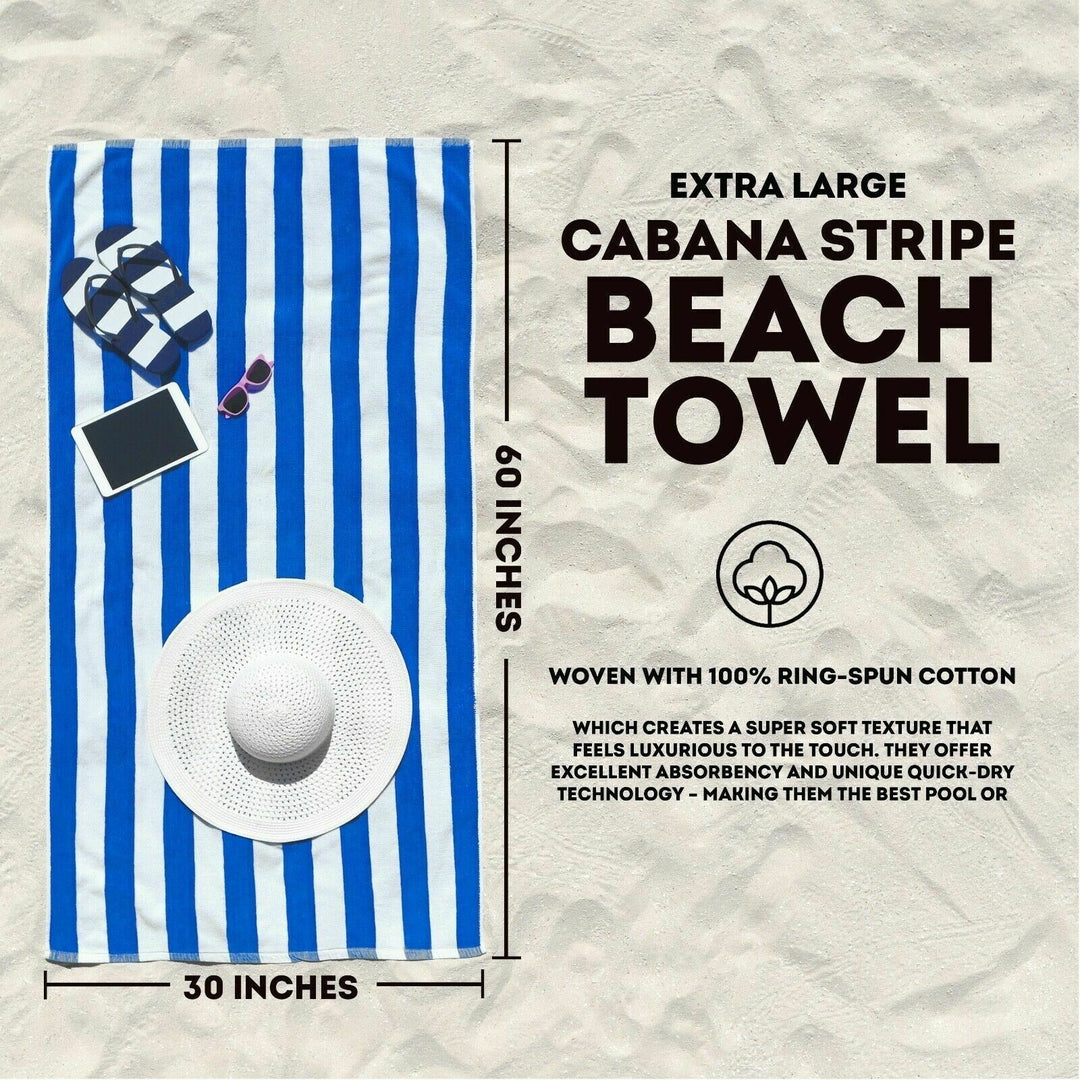 3-Pack Jumbo Beach Towels 100% Cotton Striped Ultra-Soft 30x60 Inches Image 4