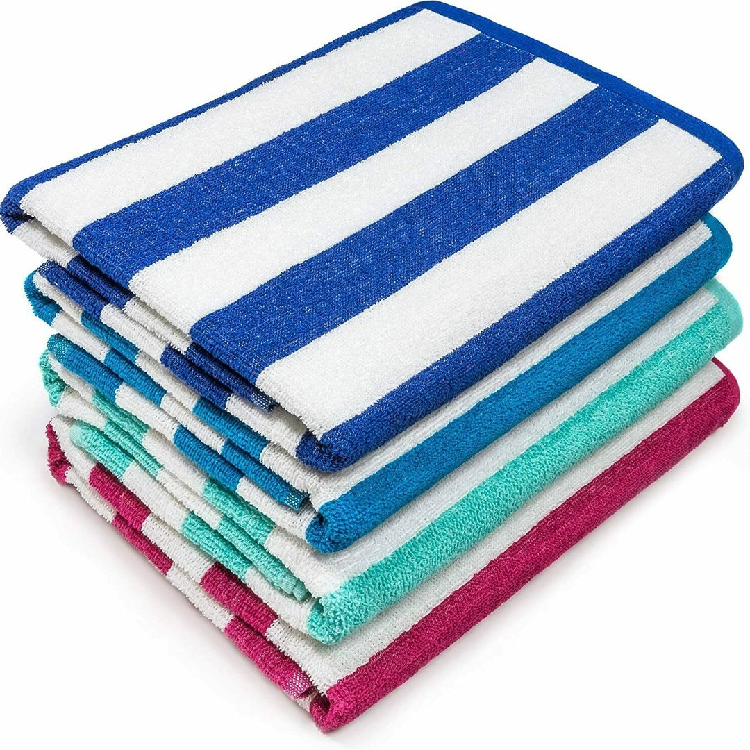 Ultra-Soft Cotton Jumbo Striped Beach Towels 2-Pack 30x60 Inch Assorted Image 1