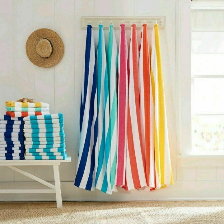 2-Pack Ultra-Soft 100% Cotton Jumbo Assorted Striped Pool Cabana Beach Towels Image 3