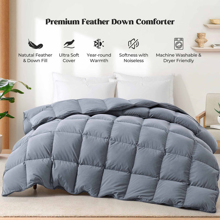 Puredown Medium Weight Goose Down Feather Comforter Twin Full King Sizes Image 1