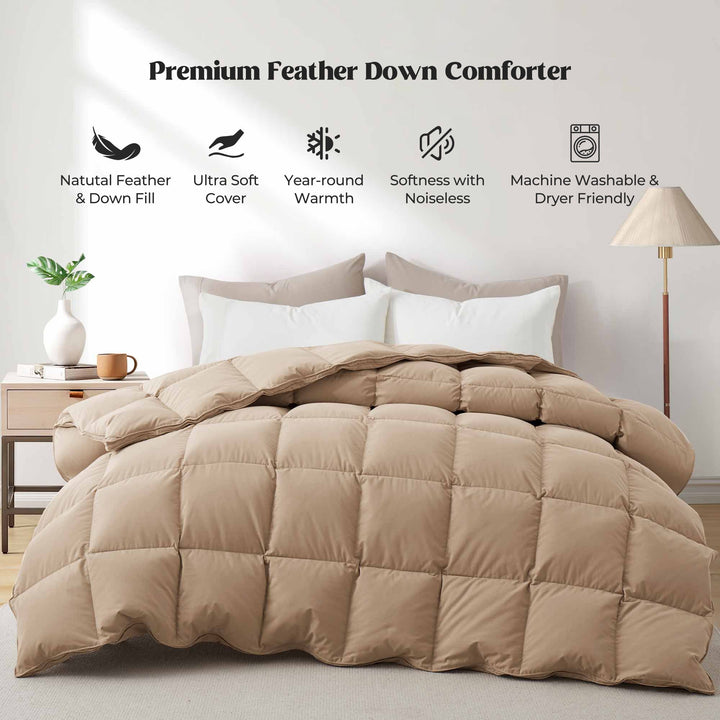 Puredown Medium Weight Goose Down Feather Comforter Twin Full King Sizes Image 1