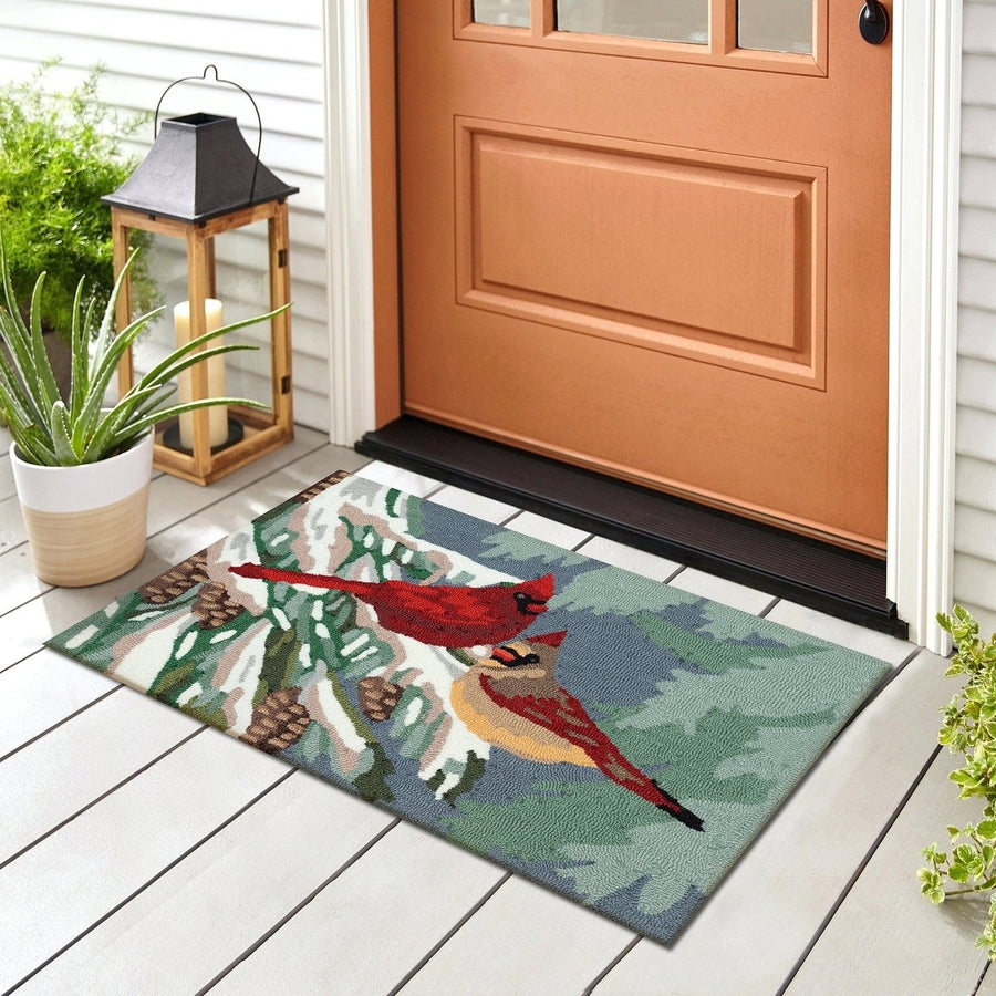 Liora Manne Frontporch Cardinal Christmas Day Indoor Outdoor Rug Multi Image 1