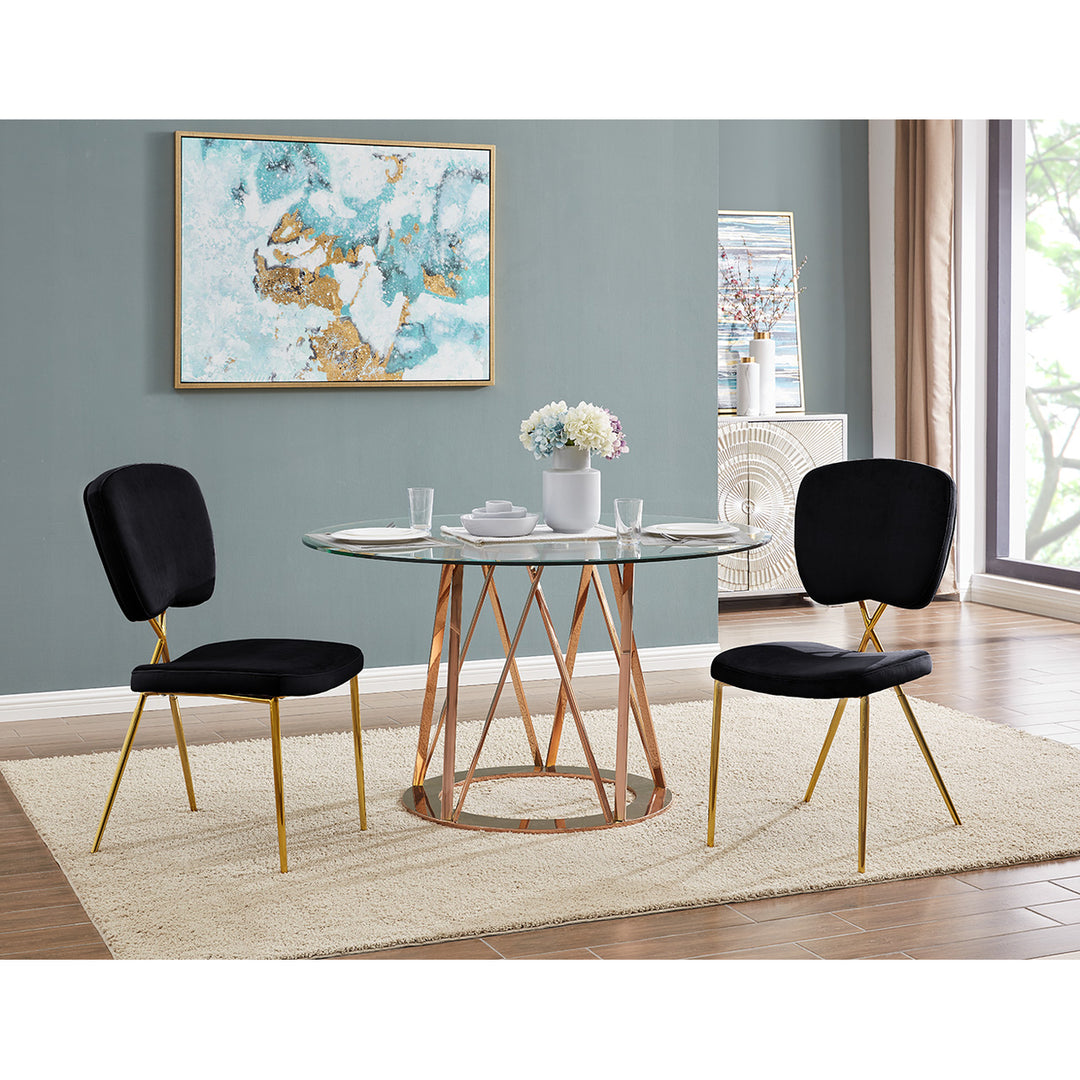 Iconic Home Cristie Dining Side Chair Velvet Upholstered Half Back and Seat Solid Gold Tone Metal Legs (Set of 2) Image 6