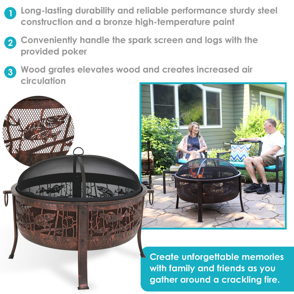 Sunnydaze 30 in Northwoods Fishing Steel Fire Pit with Spark Screen Image 2