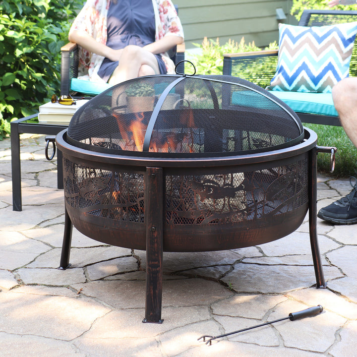 Sunnydaze 30 in Northwoods Fishing Steel Fire Pit with Spark Screen Image 10