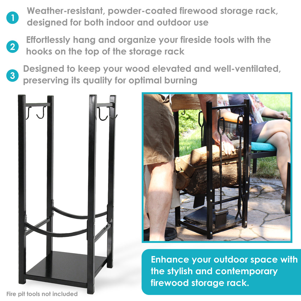 Sunnydaze 32 in Steel Firewood Log Rack with Tool Holders - Black Image 2