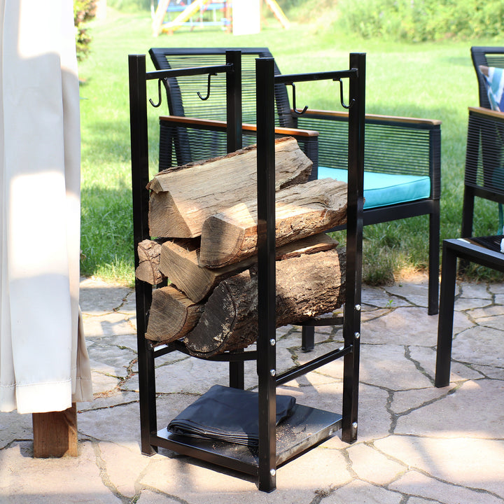 Sunnydaze 32 in Steel Firewood Log Rack with Tool Holders - Black Image 7