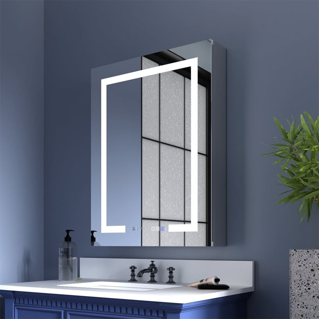 Boost-M2 LED Lighted Bathroom Medicine Cabinet 24x32 Mirror Clock Waterproof Image 1