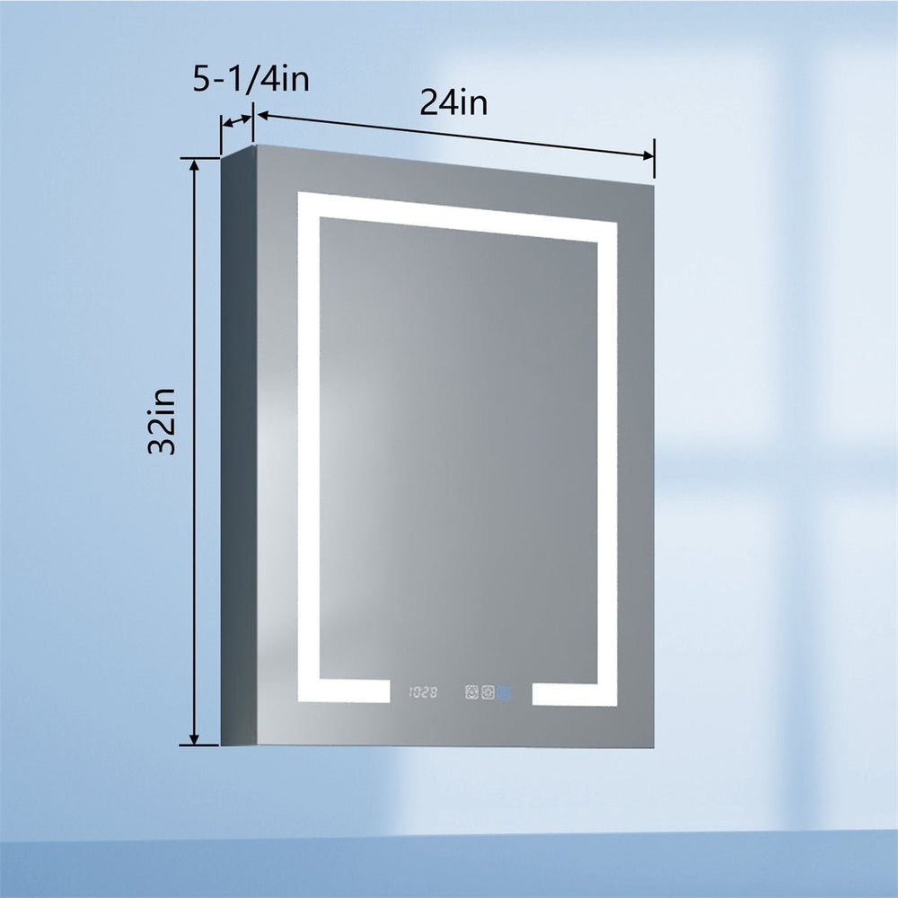 Boost-M2 LED Lighted Bathroom Medicine Cabinet 24x32 Mirror Clock Waterproof Image 2