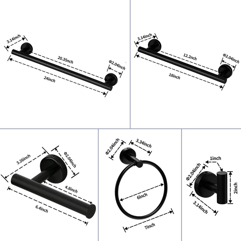 ExBrite 6 Piece Stainless Steel Wall Mount Towel Rack Set Bathroom Matte Black Image 2