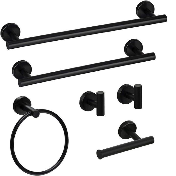 ExBrite 6 Piece Stainless Steel Wall Mount Towel Rack Set Bathroom Matte Black Image 1