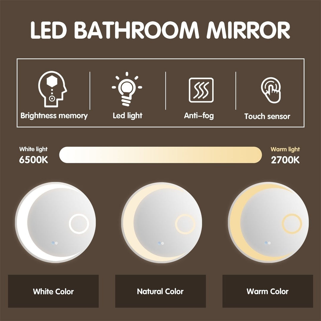 ExBrite 24 Inch LED Mirror Vanity Round Mirrors Bathroom Anti-Fog Mirror Image 3