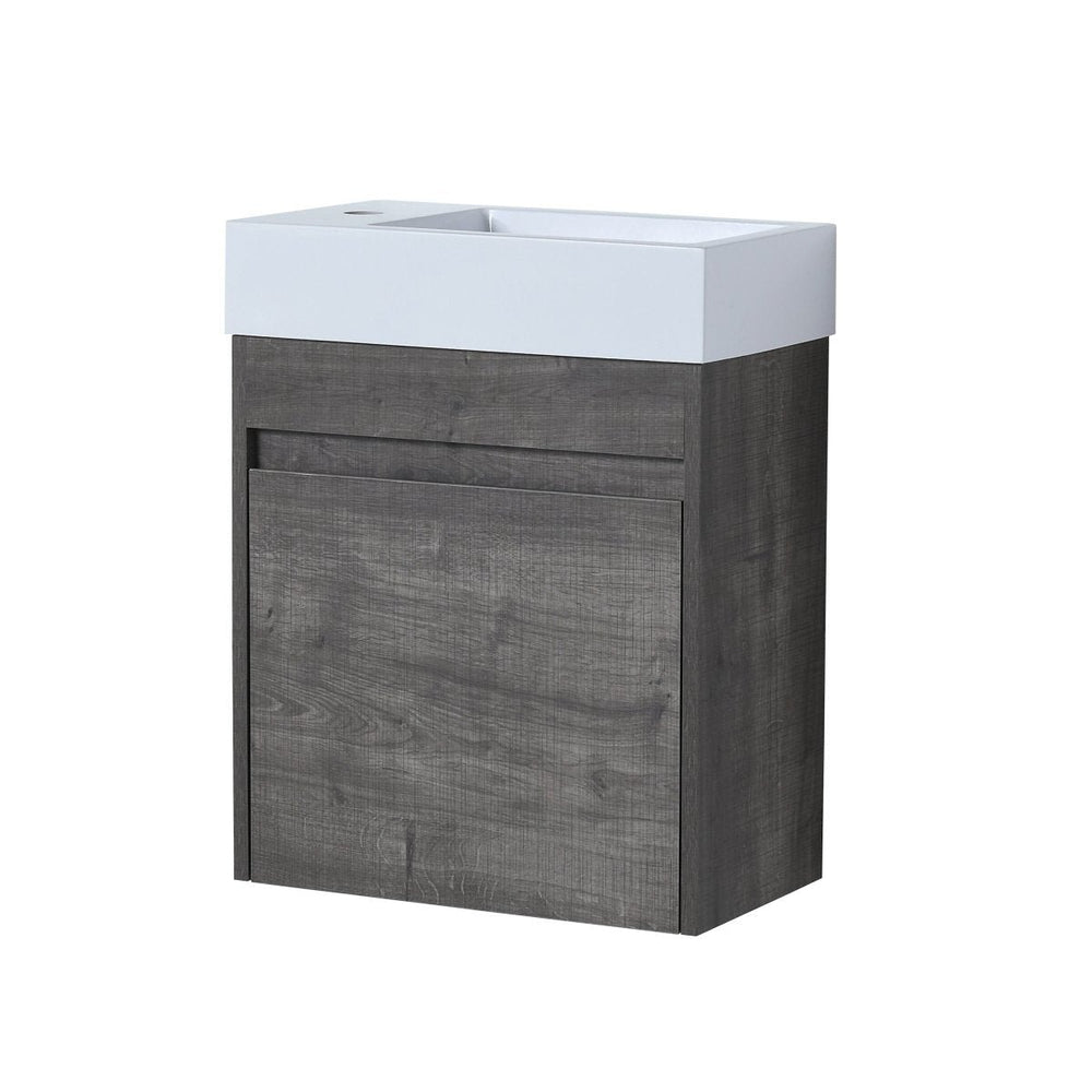 ExBrite 18 inch Wall-Mounted Bathroom Vanity Plaid Grey Oak with Resin Sink Image 2