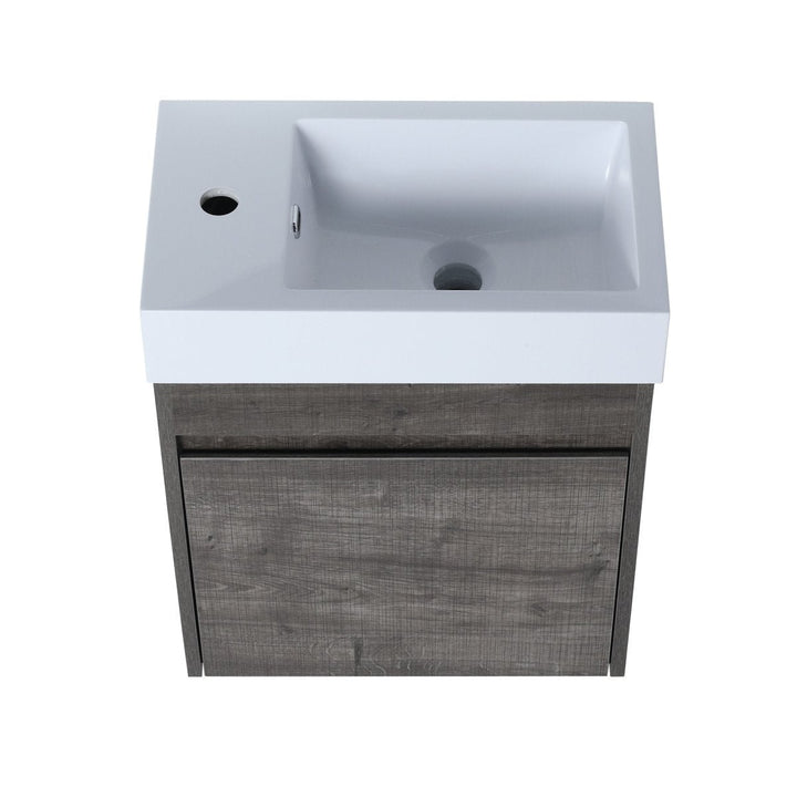 ExBrite 18 inch Wall-Mounted Bathroom Vanity Plaid Grey Oak with Resin Sink Image 3