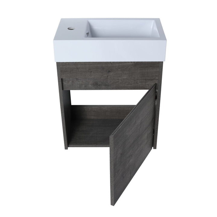 ExBrite 18 inch Wall-Mounted Bathroom Vanity Plaid Grey Oak with Resin Sink Image 5