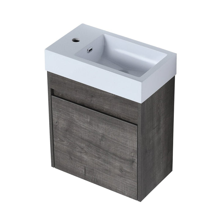 ExBrite 18 inch Wall-Mounted Bathroom Vanity Plaid Grey Oak with Resin Sink Image 6