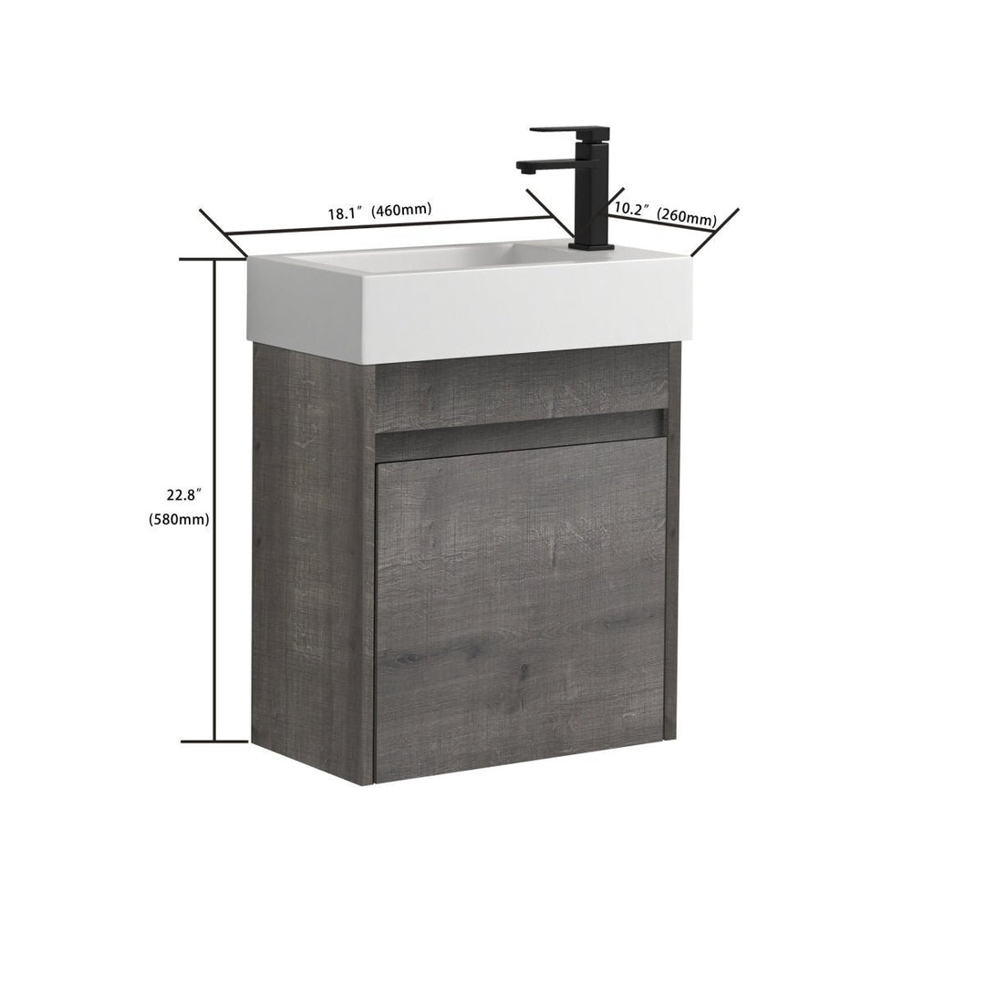 ExBrite 18 inch Wall-Mounted Bathroom Vanity Plaid Grey Oak with Resin Sink Image 8