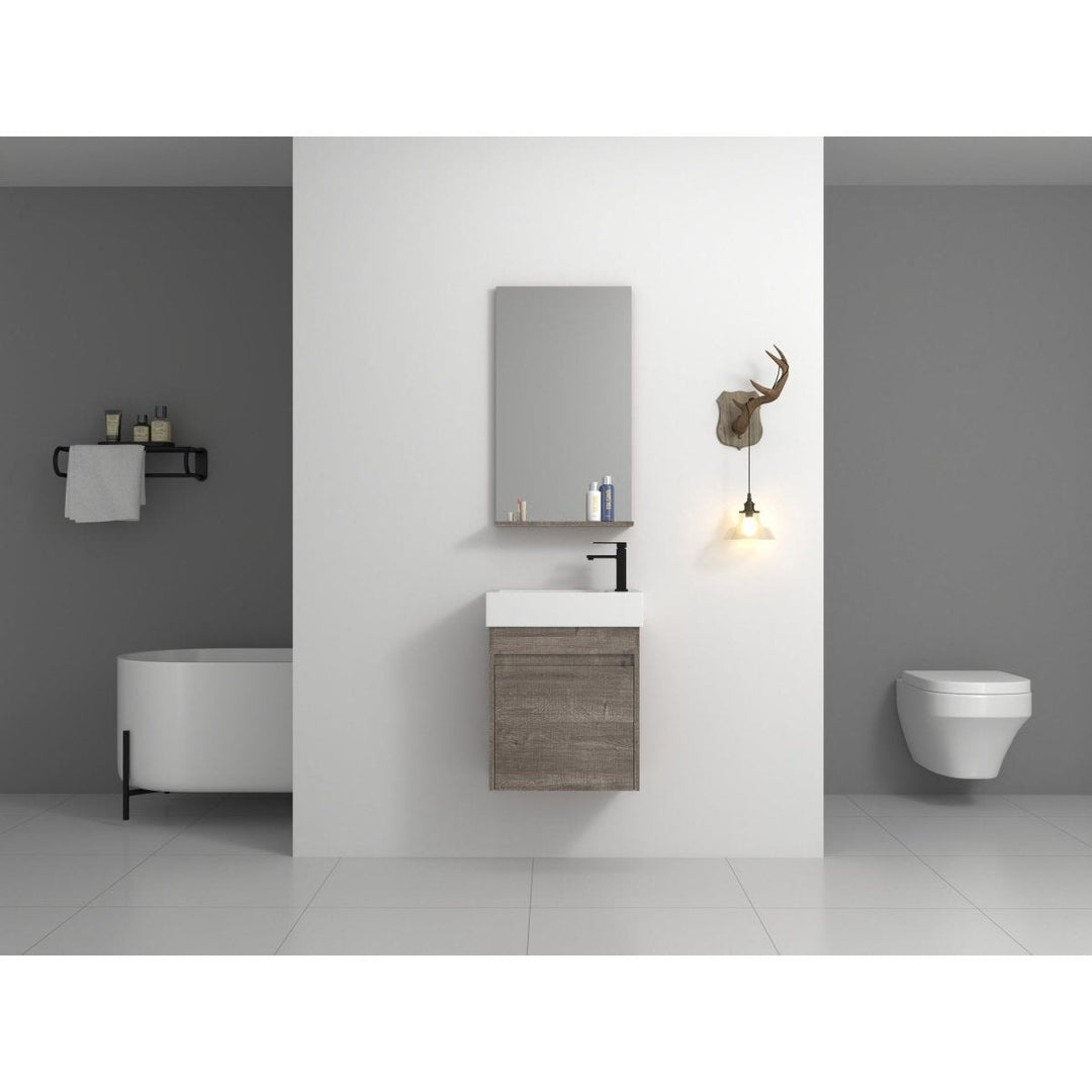 ExBrite 18 inch Wall-Mounted Bathroom Vanity Plaid Grey Oak with Resin Sink Image 9