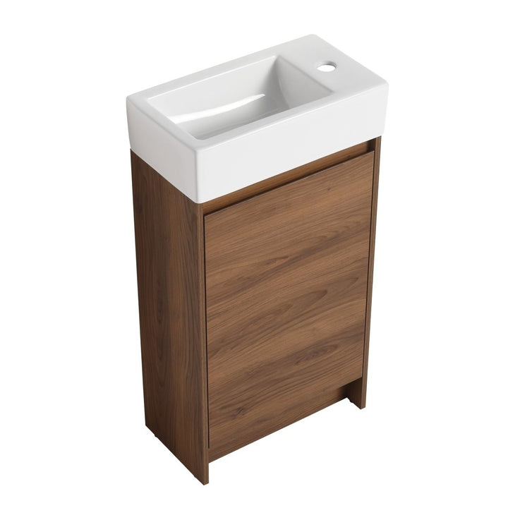 ExBrite 18" Bathroom Vanity Brown Ebony Single Sink Plywood Storage Cabinet Image 3