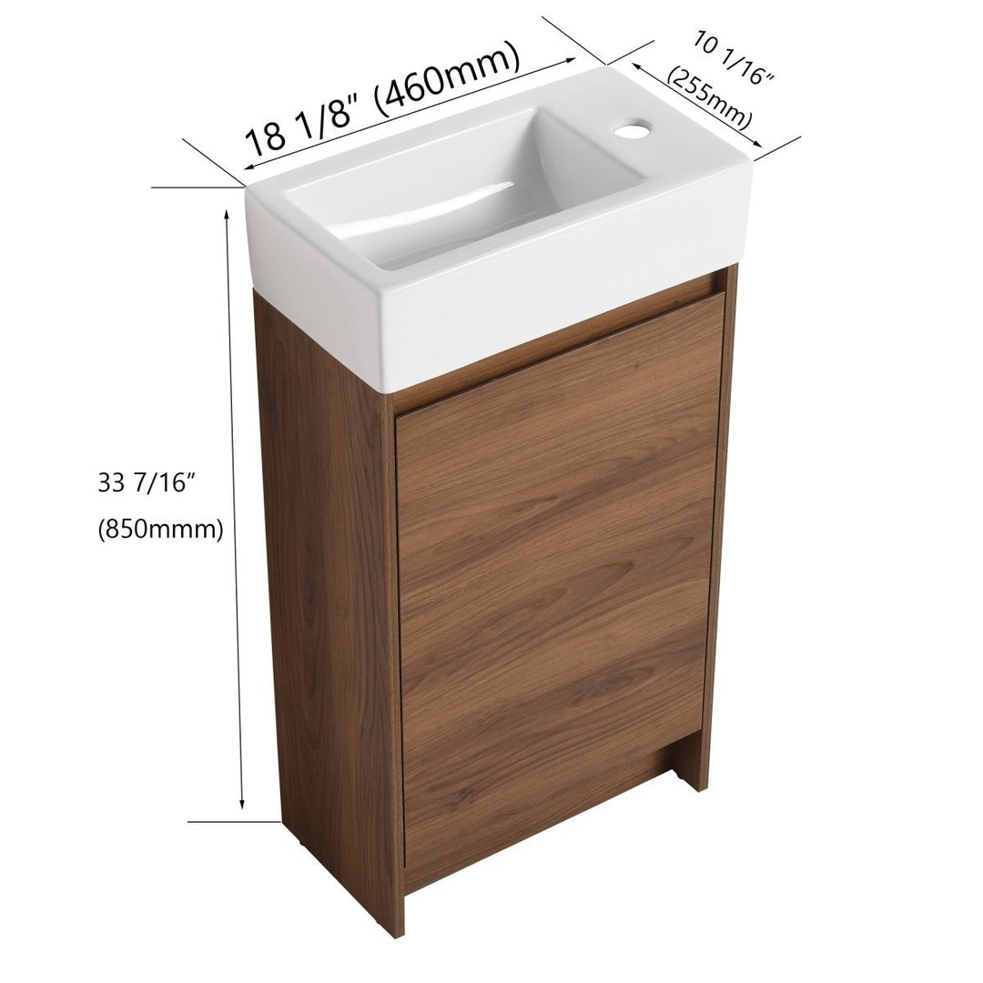 ExBrite 18" Bathroom Vanity Brown Ebony Single Sink Plywood Storage Cabinet Image 7