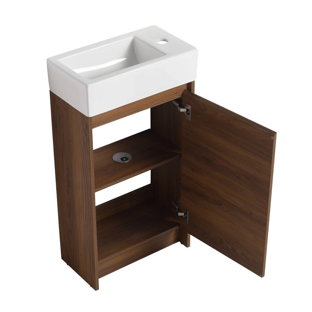 ExBrite 18" Bathroom Vanity Brown Ebony Single Sink Plywood Storage Cabinet Image 11