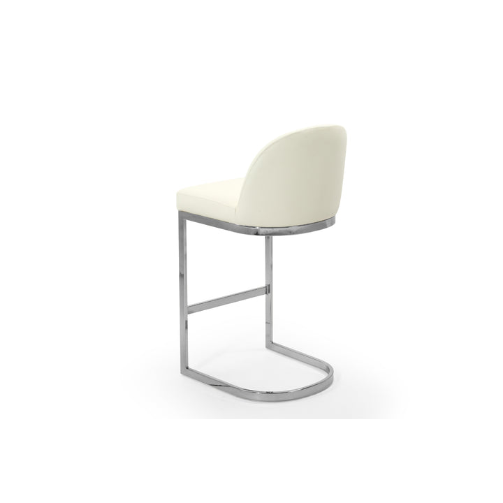 Iconic Home Liana Bar Stool Chair PU Leather Upholstered Armless Design Half-Moon Chrome Plated Solid Metal U-Shaped Image 3