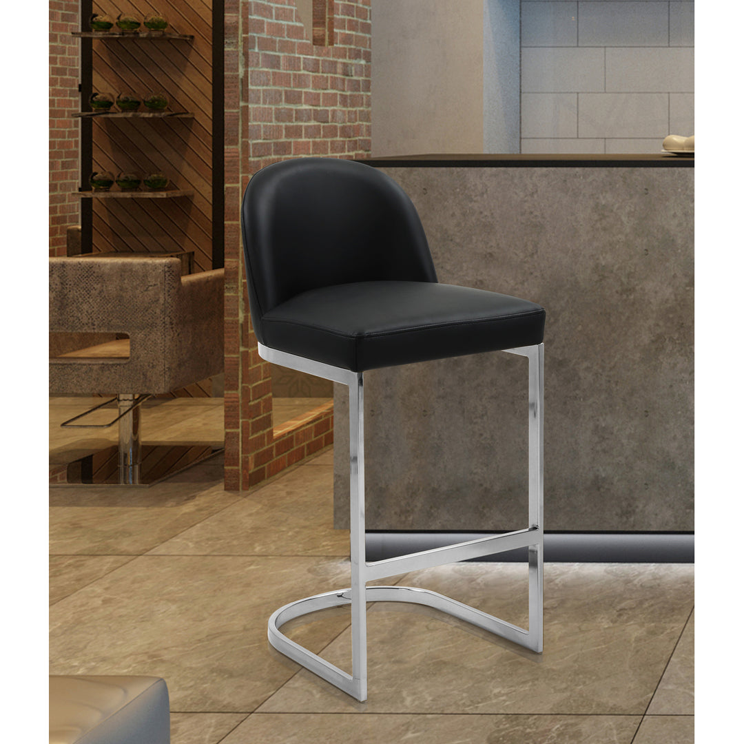 Iconic Home Liana Bar Stool Chair PU Leather Upholstered Armless Design Half-Moon Chrome Plated Solid Metal U-Shaped Image 1