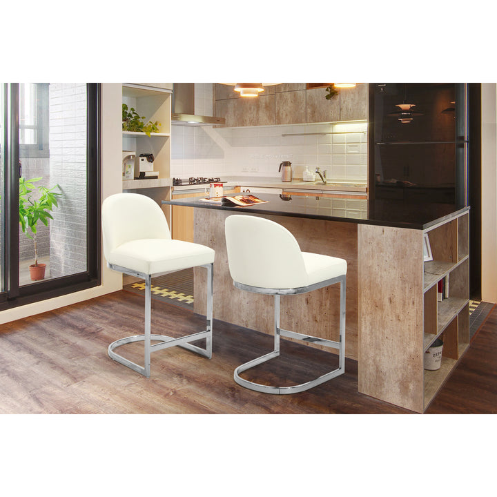 Iconic Home Liana Counter Stool Chair PU Leather Upholstered Armless Design Half-Moon Chrome Plated Solid Metal U-Shaped Image 5